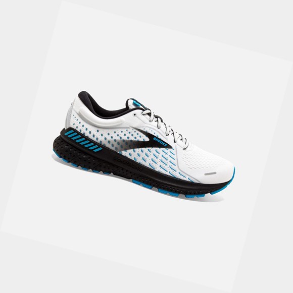 Men's Brooks Adrenaline GTS 21 Road Running Shoes White / Grey / Atomic Blue | 0418RPDCU