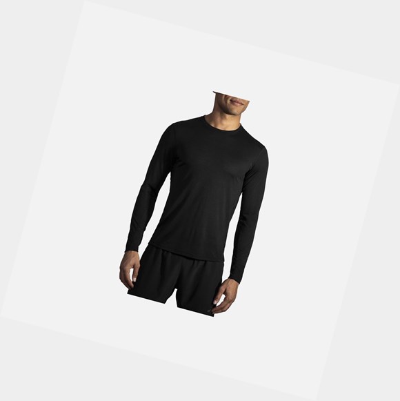 Men's Brooks Distance Long Sleeve Tops Black | 5947JNFZW