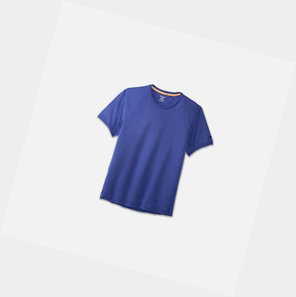 Men's Brooks Distance Sleeve Tops Heather Amparo Blue | 6407RICZW