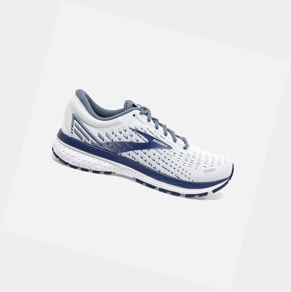 Men's Brooks Ghost 13 Road Running Shoes White / Grey / Deep Cobalt | 2871JWAHF