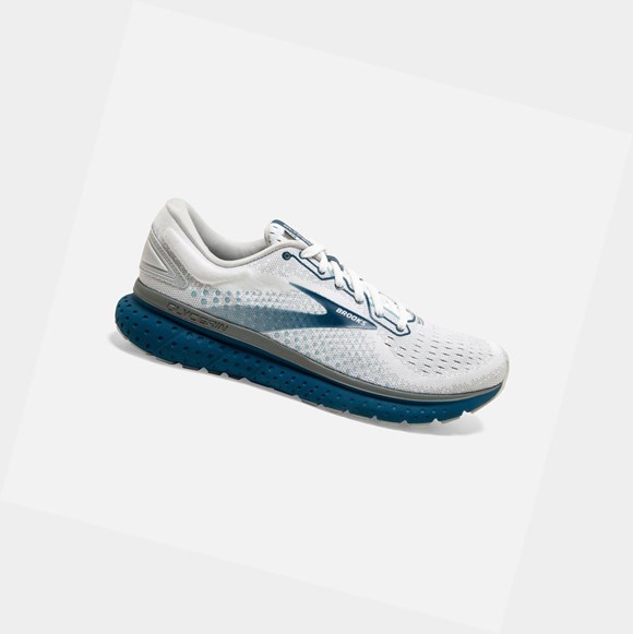 Men's Brooks Glycerin 18 Road Running Shoes White / Grey / Poseidon | 5678VFORS