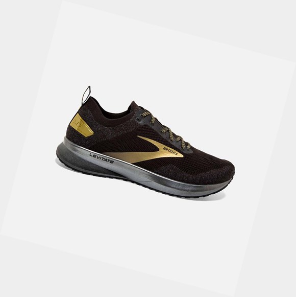 Men's Brooks Levitate 4 Road Running Shoes Black / Gold | 0957ZJGMT