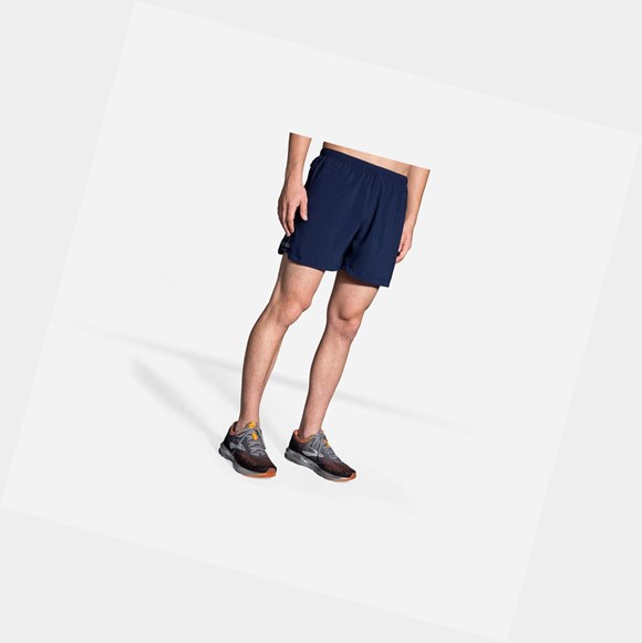 Men's Brooks Sherpa 5" Bottoms Navy | 3640JRAOX