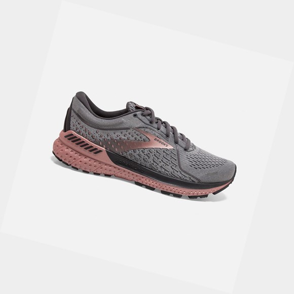 Women's Brooks Adrenaline GTS 21 Walking Shoes Grey / Black / Rose Gold | 6495HCRSZ