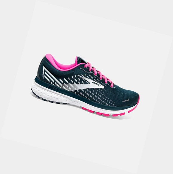 Women's Brooks Ghost 13 Road Running Shoes Reflective Pond / Pink / Ice | 7483CZUSJ