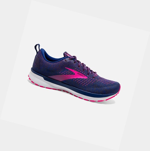 Women's Brooks Revel 4 Road Running Shoes Blue / Ebony / Pink | 2659ONRTV