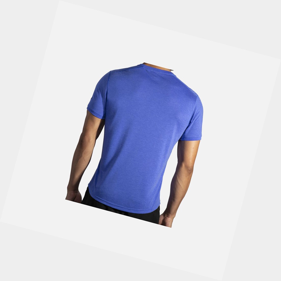 Men's Brooks Distance Sleeve Tops Heather Amparo Blue | 6407RICZW