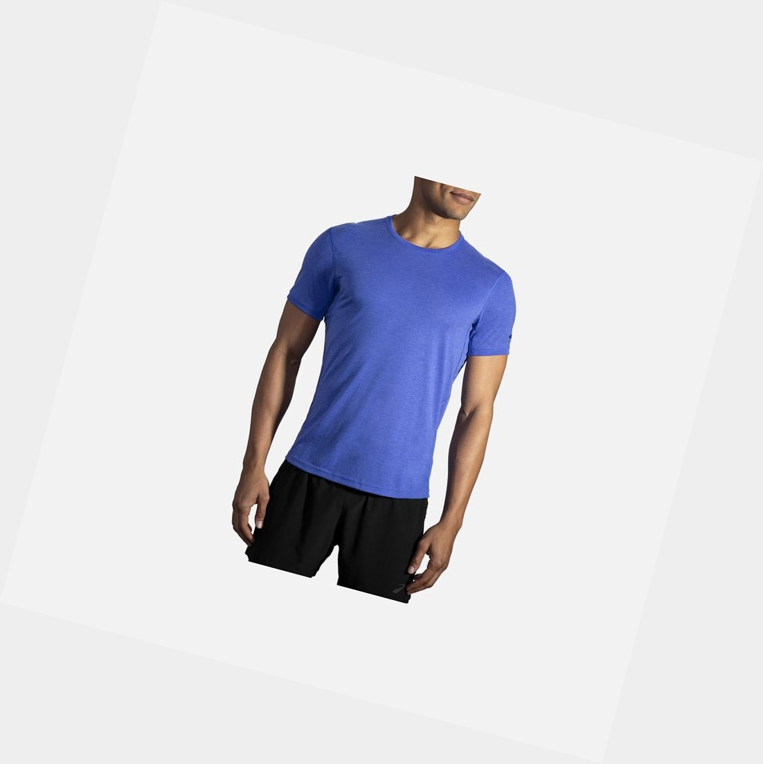 Men's Brooks Distance Sleeve Tops Heather Amparo Blue | 6407RICZW