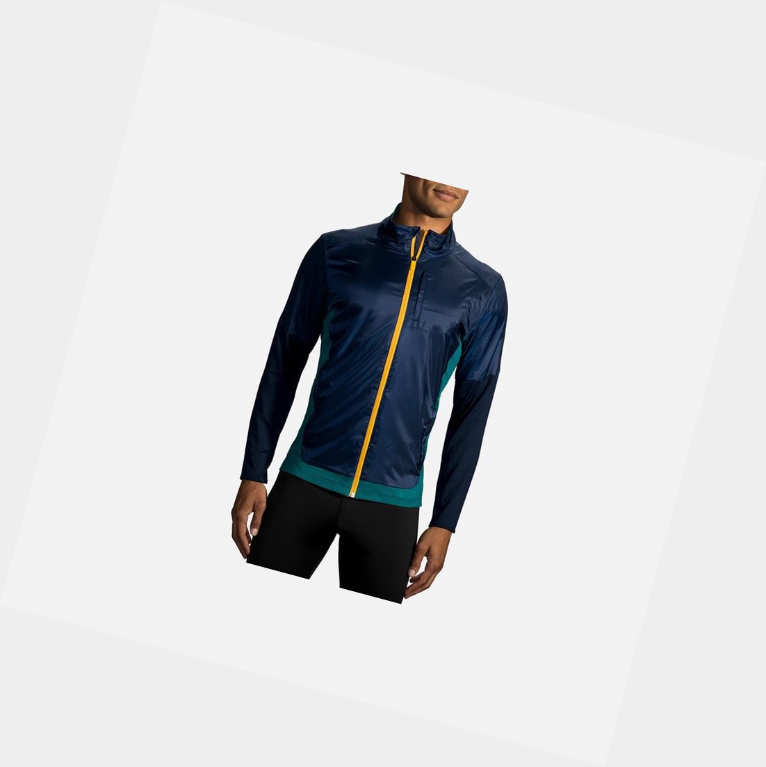 Men's Brooks Fusion Hybrid Outerwear Navy / Heather Spruce | 9803BCKHZ