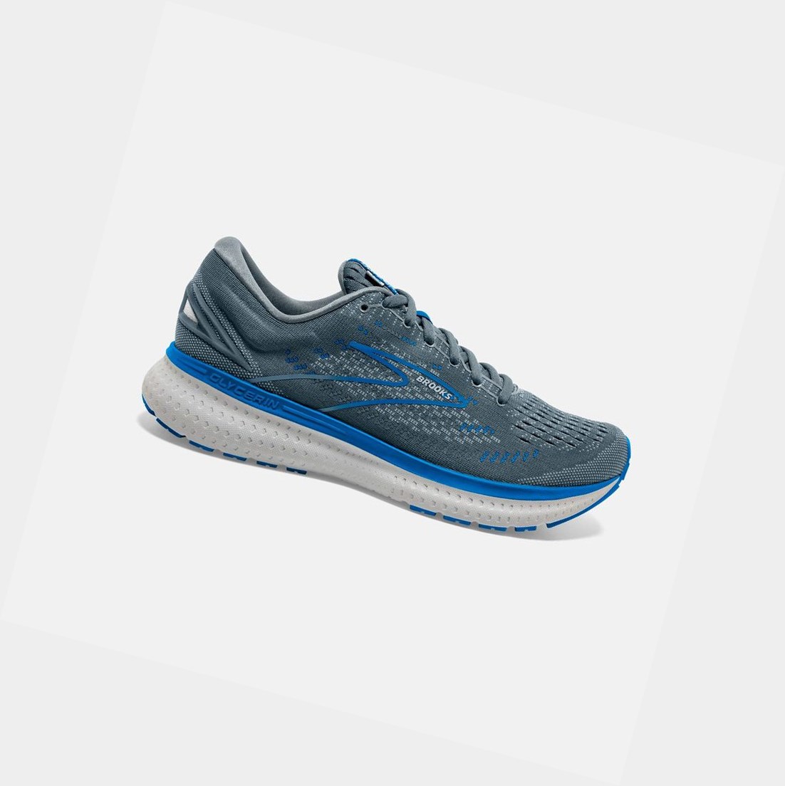 Men\'s Brooks Glycerin 19 Road Running Shoes Quarry / Grey / Dark Blue | 8370XNRGP