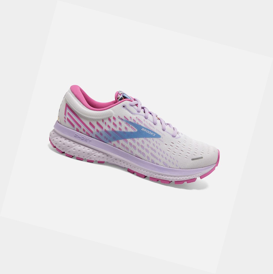 Women\'s Brooks Ghost 13 Road Running Shoes White / Lilac / Pink | 7132PDAFO